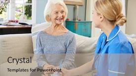  Presentation with community - PPT theme having female community nurse visits senior background and a coral colored foreground