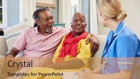  Presentation with senior couple - Slide deck enhanced with female community nurse visits senior background and a yellow colored foreground