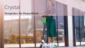  Presentation with electric scooter - Amazing presentation design having electrical - female commuter riding electric push backdrop and a soft green colored foreground