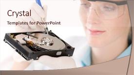  Presentation with computer repair - Beautiful presentation theme featuring female computer engineer - it woman backdrop and a lemonade colored foreground