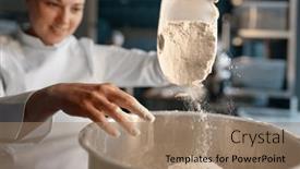  Presentation with female - Slide deck consisting of female-confectioner-wearing-white-uniform background and a coral colored foreground
