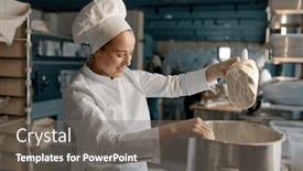  Presentation with flour - PPT theme having female-confectioner-wearing-white-uniform background and a gray colored foreground