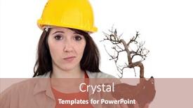  Presentation with dead plant - Beautiful slide set featuring worker holding a dead plant backdrop and a coral colored foreground