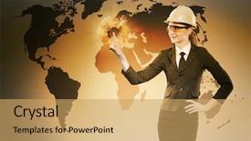  Presentation with construction - PPT layouts featuring female construction worker in globalisation background and a yellow colored foreground