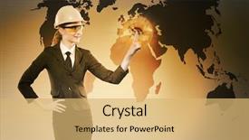  Presentation with construction - Theme with female construction worker in globalisation background and a yellow colored foreground