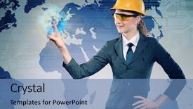  Presentation with construction - Amazing slide set having female construction worker in globalisation backdrop and a  colored foreground