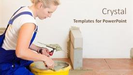  Presentation with construction - Colorful PPT theme enhanced with female-construction-worker-is-tiling backdrop and a sky blue colored foreground