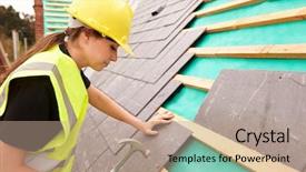  Presentation with construction site construction - Audience pleasing PPT layouts consisting of female construction worker on site backdrop and a coral colored foreground