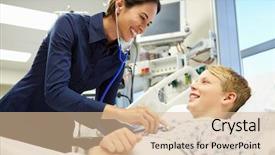  Presentation with emergency room - Audience pleasing PPT theme consisting of female consultant in emergency room backdrop and a lemonade colored foreground