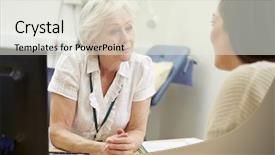  Presentation with management review meeting education - Amazing presentation theme having female consultant meeting with teenage backdrop and a sky blue colored foreground