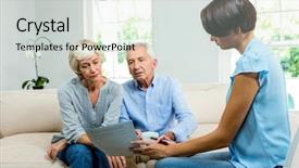  Presentation with quarter - Audience pleasing slides consisting of female consultant showing report backdrop and a light gray colored foreground