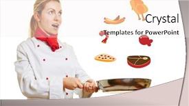  Presentation with gardening healthy food cooking - Audience pleasing slides consisting of female cook turning illustrated food backdrop and a sky blue colored foreground