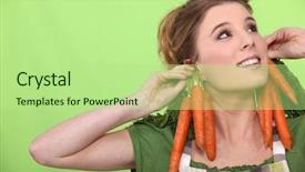  Presentation with carrots - Audience pleasing PPT layouts consisting of absurd - female cook wearing carrots backdrop and a mint green colored foreground