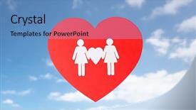  Presentation with gay pride - Colorful slide deck enhanced with female couple white paper pictogram backdrop and a teal colored foreground
