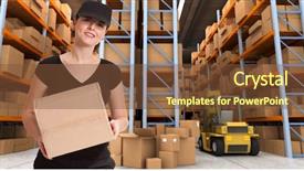  Presentation with distribution - PPT theme enhanced with female courier carrying a parcel background and a tawny brown colored foreground