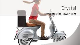  Presentation with courier - Theme with female-courier-delivering-food background and a sky blue colored foreground