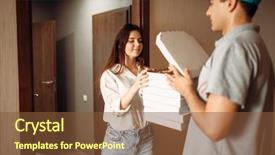  Presentation with delivery boy - PPT layouts with female customer and delivery boy background and a  colored foreground