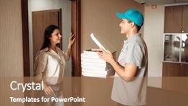  Presentation with delivery boy - Slides consisting of female customer and delivery boy background and a  colored foreground