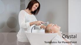 Presentation with beautician - Theme having female customer at beauty salon background and a light gray colored foreground