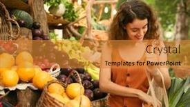  Presentation with market - Slides featuring female-customer-at-market-stall and a gold colored foreground