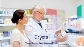  Presentation with drug pharmacy - PPT theme enhanced with female customer at pharmacy background and a sky blue colored foreground