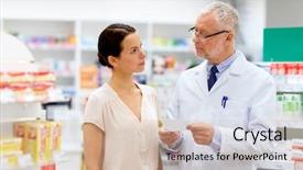  Presentation with apothecary - Colorful slide deck enhanced with female customer at pharmacy backdrop and a soft green colored foreground