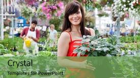  Presentation with female - Theme with female customer holding potted plant background and a seafoam green colored foreground