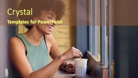  Presentation with cafe - Slides enhanced with female-customer-in-window background and a tawny brown colored foreground