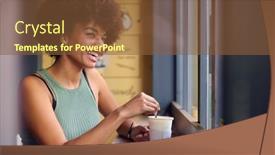  Presentation with cafe - Presentation theme featuring female-customer-in-window background and a tawny brown colored foreground