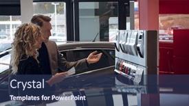  Presentation with color - Audience pleasing presentation design consisting of female-customer-looking-at-color backdrop and a ocean colored foreground