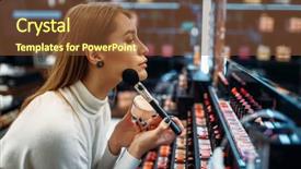  Presentation with makeup - Cool new slide deck with female customer looks backdrop and a tawny brown colored foreground