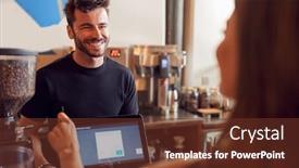  Presentation with coffee shop - Amazing PPT layouts having female-customer-paying-barista backdrop and a tawny brown colored foreground