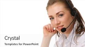  Presentation with customer service lifting the words - PPT layouts enhanced with female customer service consultant closeup background and a white colored foreground