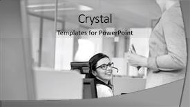  Presentation with customer service reporting - Colorful slide set enhanced with female customer service representative talking backdrop and a  colored foreground