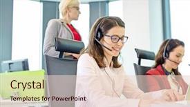  Presentation with customer service lifting the words - Slide deck with female customer service representative using background and a lemonade colored foreground