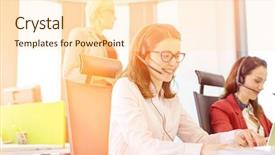  Presentation with customer service - Cool new PPT layouts with female customer service representative using backdrop and a lemonade colored foreground