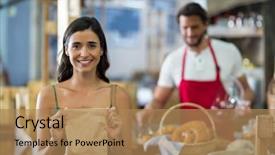  Presentation with female - Slide deck with female customer showing parcel bag background and a  colored foreground