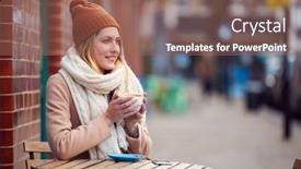  Presentation with busy street - Presentation theme consisting of female-customer-sitting-outside-coffee background and a coral colored foreground