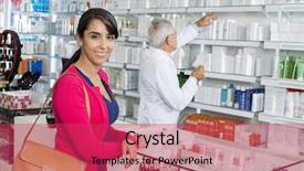  Presentation with chemist - Colorful PPT theme enhanced with female customer smiling while chemist backdrop and a red colored foreground