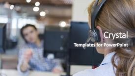  Presentation with support - Slides with female customer support phone operator background and a tawny brown colored foreground