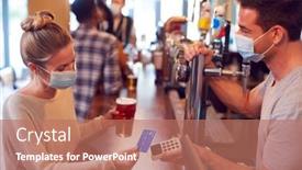  Presentation with contactless - Slide deck enhanced with female-customer-wearing-mask background and a coral colored foreground