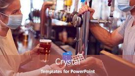  Presentation with contactless - Beautiful slide deck featuring female-customer-wearing-mask backdrop and a red colored foreground