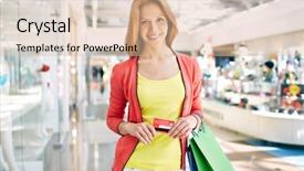  Presentation with bags plastic - Colorful PPT layouts enhanced with female customer with plastic card backdrop and a lemonade colored foreground