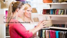  Presentation with customers - Slides having female customers in store shopping looking for wallets and purses background and a lemonade colored foreground