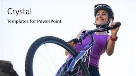  Presentation with cycling - Beautiful presentation theme featuring bike sportswear bicycle enjoying - female cyclist cycling in countryside backdrop and a cool aqua colored foreground