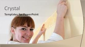  Presentation with border - Theme with female-decorator-hanging-wallpaper-border background and a soft green colored foreground