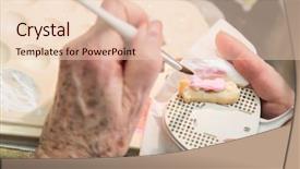  Presentation with dental implant - Colorful slide deck enhanced with female dental technician applying porcelain backdrop and a lemonade colored foreground