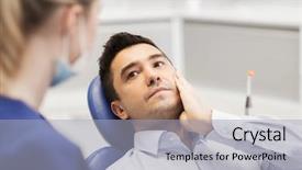  Presentation with dental office - PPT theme having female dentist at dental background and a light gray colored foreground