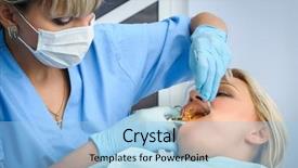  Presentation with anaesthesia - Cool new PPT layouts with female dentist at work anaesthesia backdrop and a light blue colored foreground