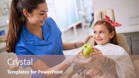  Presentation with green apple - Audience pleasing slides consisting of female-dentist-giving-green-apple backdrop and a coral colored foreground